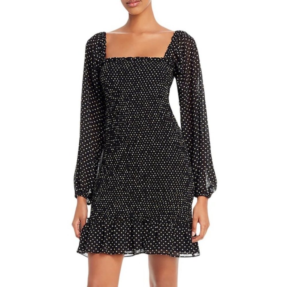 WAYF Ditsy Floral Square Neckline Ruffle Smock Mini Dress Size S EUC Cocktail